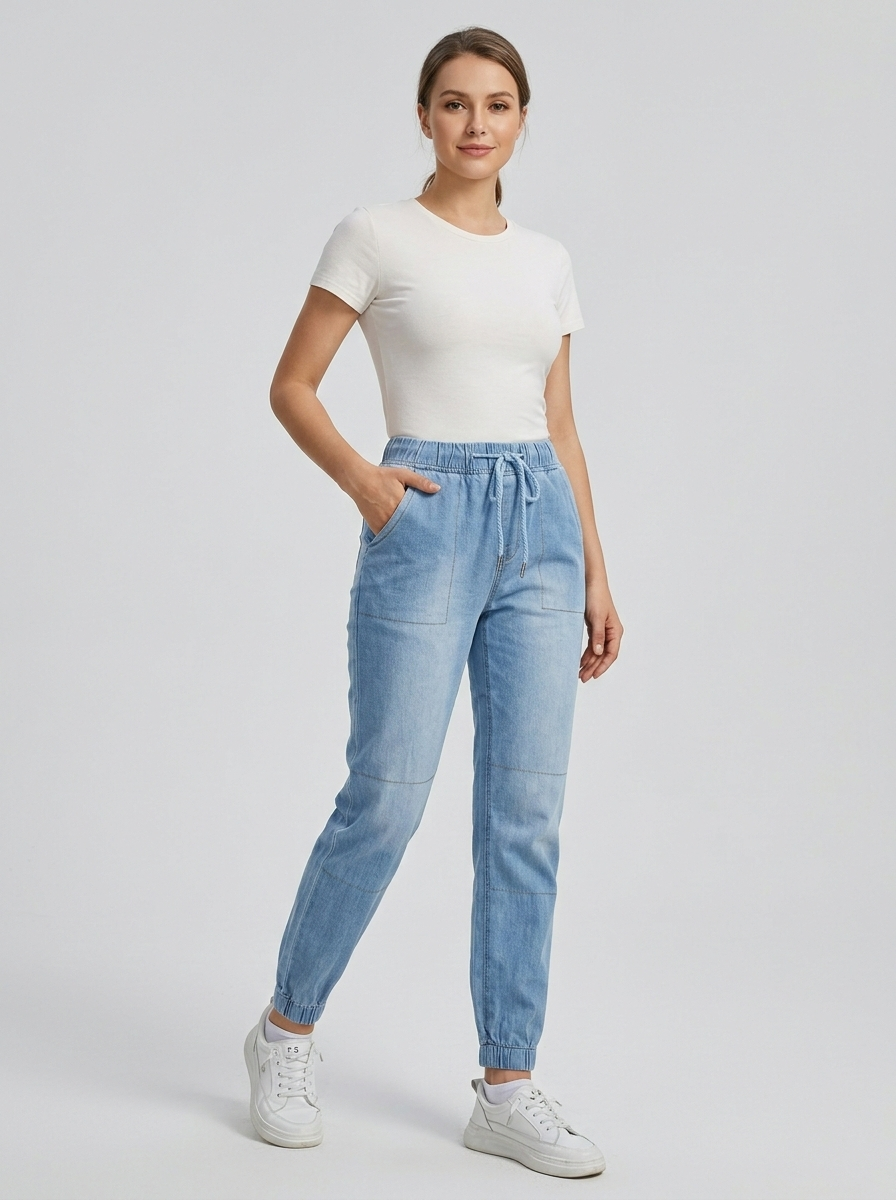Jean droit à taille élastique