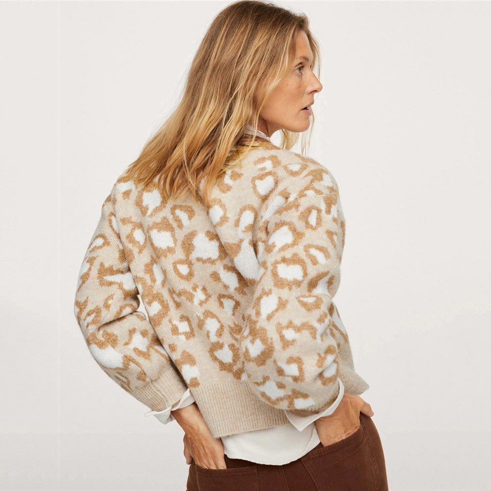 Pull en maille léopard à motif intarsia
