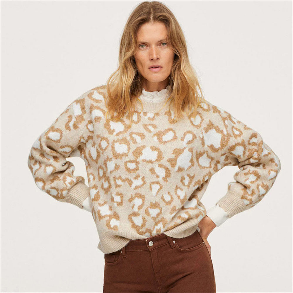Pull en maille léopard à motif intarsia